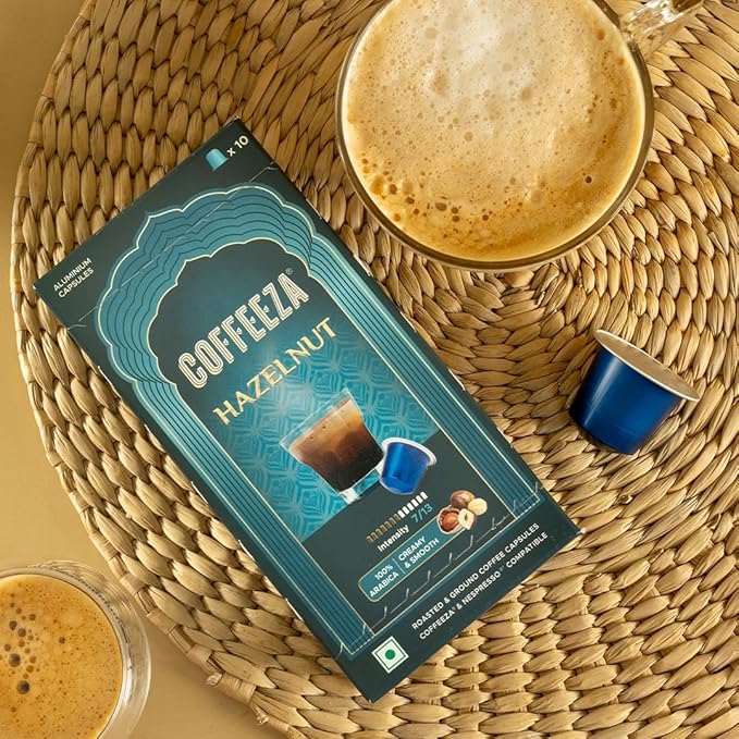 Coffeeza Espresso Coffee Pods Hazelnut Compatible with Nespresso Original Line Espresso Machines Medium Roast Intensity – 7 Arabica Aluminium Coffee Capsules 3 Pack - 30 Single Serve Pods