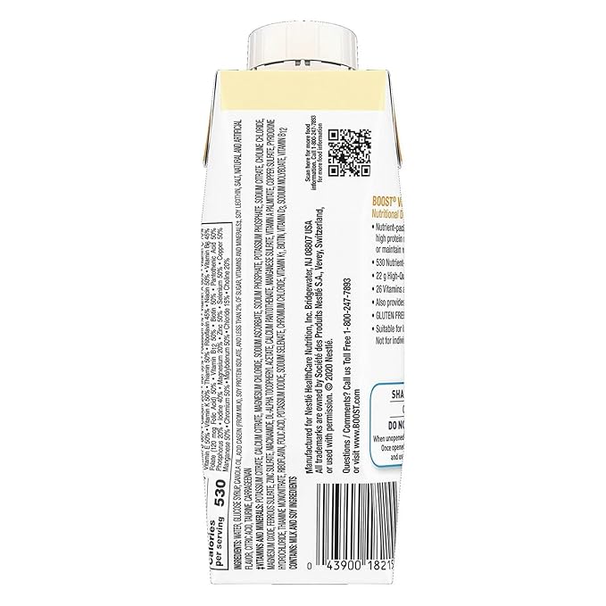 Boost Very High Calorie Nutritional Drink Very Vanilla Made with Natural Vanilla Flavor &amp No Artificial Flavors Colors &amp Sweeteners 8 FL OZ (Pack of 12)