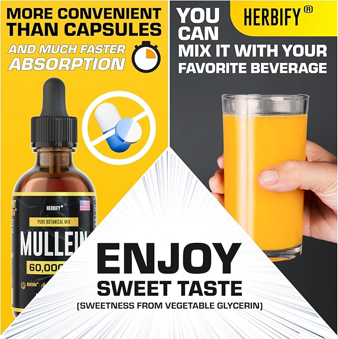 HERBIFY Mullein Extract 2 oz Tincture for Respiratory Health Mullein Leaf and Flowers Blend (Verbascum Densiflorum)