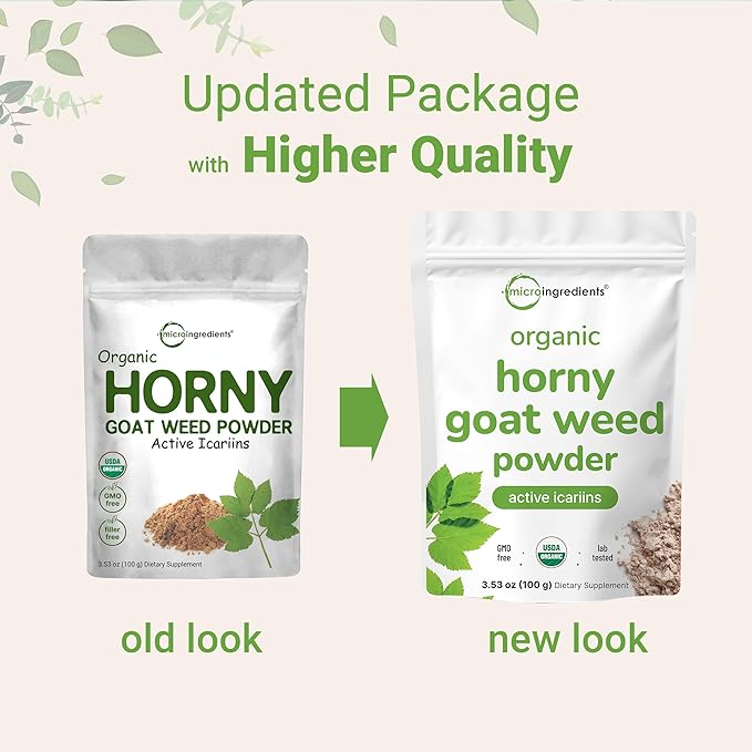 Maximum Strength Organic Pure Horny Goat Weed with Active Icariins for Men and Women 100 Grams Organic Epimedium Powder for Energy and Immune System Booster Filler Free and Vegan Friendly
