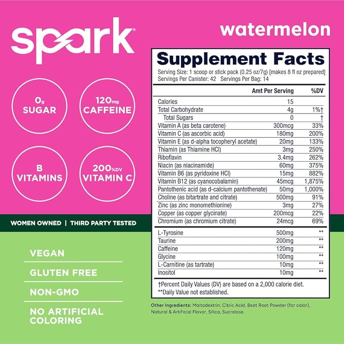 AdvoCare Spark - Energy Drink Mix - Vitamin &amp Amino Acid Supplement - Supports Energy &amp Focus* - Portable Immune Support* - Sugar-Free - Watermelon 14 Stick Packs (3.5 oz)