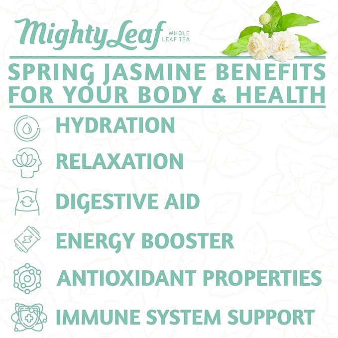 Mighty Leaf Organic Spring Jasmine Green Tea – 1 lb Bulk Loose Leaf Bag – Lightly Caffeinated Premium Whole Leaf Green Tea Naturally Scented with Jasmine Blossoms – Hot or Iced Brewing