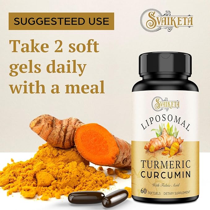 Liposomal Turmeric Curcumin Supplement - 2000mg 95% Curcuminoid Extract with Piperine - 60 Softgels (2 Bottle)