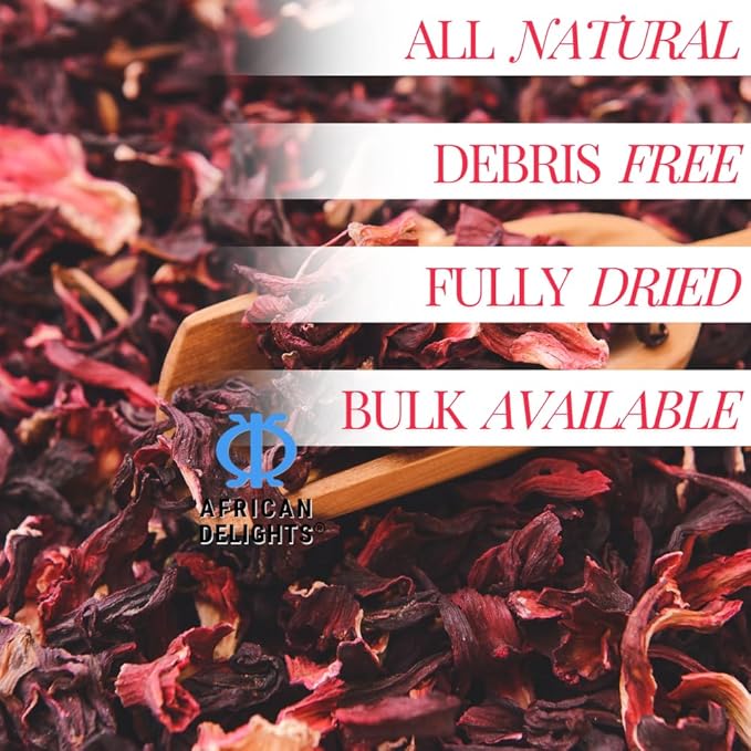 African Delights Hibiscus Tea 16oz – Organic Sorrel Leaves | Flor de Jamaica | Natural Herbal | Edible| Bulk Loose Tea for Brewing