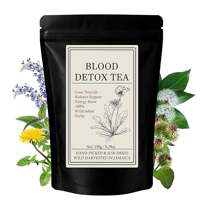 30 Bags Jamaican Healing Garden Blood Detox Tea Chef Tijani Blood Detox Tea Hand Picked and Sun-Dried Wildcrafted Herbs With Guaco Burdock Root Oregano Cinnamon Moringa Caffeine Free (30bags)
