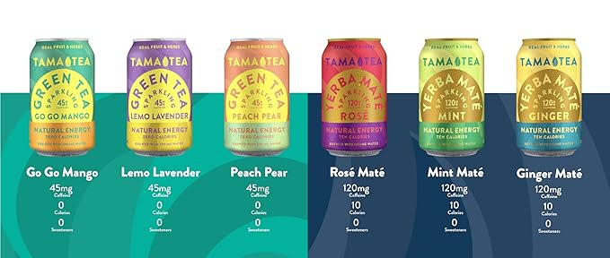 Organic Sparkling Rosé Yerba Mate Tea Unsweetened by Tama Tea - Sugar Free Energy Drink Alternative 120mg Natural Caffeine 12 oz (12-Pack)