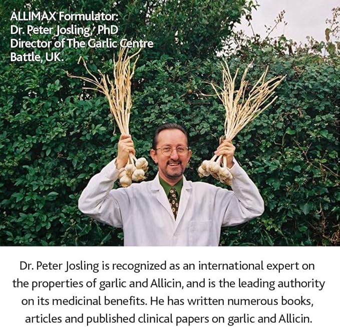 Allimax 180mg 180 Capsules. Supports Your Body’s Immune Function Through Natural Allicin a Potent Organosulphur Compound Extracted from Clean and Sustainable Spanish Grown Garlic.