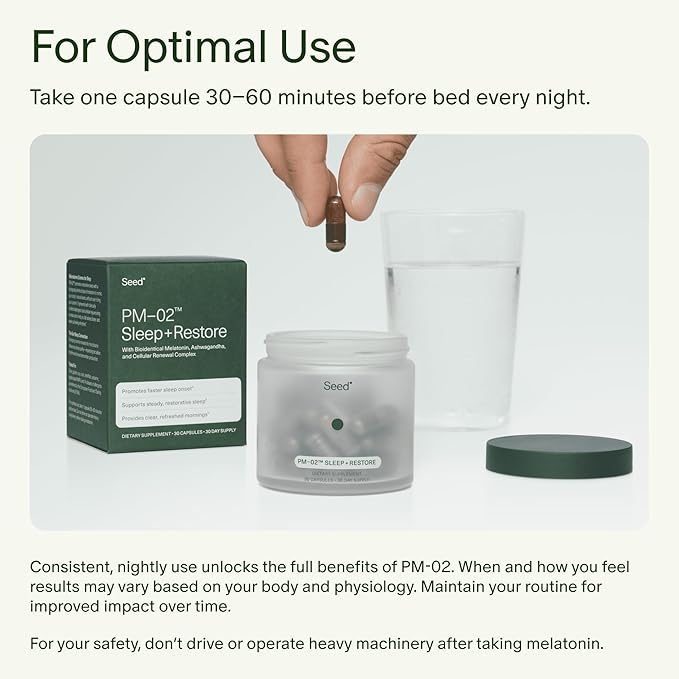 Seed PM-02 Sleep + Restore &amp AM-02 Energy + Focus Bundle - Sleep Aid and Nootroptic Supplment for Women and Men - Vegan - 30-Day Supply