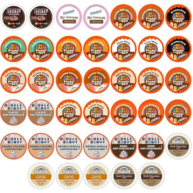 Hot Chocolate and Cappuccino Single Serve Cups Variety Pack Sampler For Keurig K Cup Brewers includes Hot Cocoa from Grove Square and Crazy Cups 40 Count
