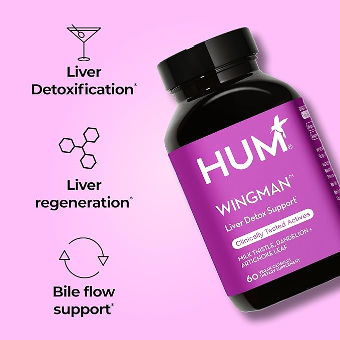 HUM Wing Man Liver Support Supplement with Milk Thistle Dandelion Root Powder &amp Artichoke Leaf Extract For Liver Health &amp Function Support Milk Thistle Supplement Helps Flush Out Toxins 60