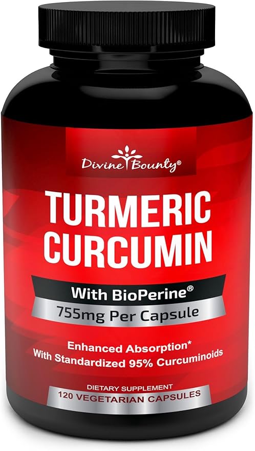 Turmeric Curcumin with BioPerine Black Pepper Extract - 755mg per Capsule 120 Veg. Capsules - GMO Free Tumeric Standardized to 95% Curcuminoids for Maximum Potency