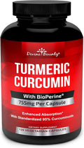 Turmeric Curcumin with BioPerine Black Pepper Extract - 755mg per Capsule 120 Veg. Capsules - GMO Free Tumeric Standardized to 95% Curcuminoids for Maximum Potency