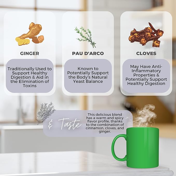 Cleanse &amp Healthy Digestion Loose Leaf Tea w/ Pau D Arco Ginger &amp Echinacea | Organic Herbal Tea | 2 oz (57 gram) | Decaf Vegan Healthy No Caffeine Organic Herbs No Natural or Artificia