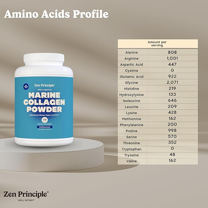 Zen Principle Marine Collagen Peptides Powder 3lb. Wild-Caught Fish Non-GMO. Supports Healthy Skin Hair Joints and Bones. Hydrolyzed Type 1 &amp 3 Protein. Amino Acids Unflavored Easy to Mix.