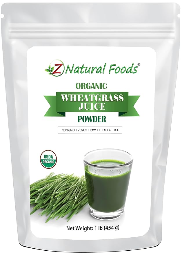 Z Natural Foods Organic Wheat Grass Juice Powder - Superfood for Healthy Aging &amp Digestion - Non-GMO Vegan Kosher - Perfect for Juices Yogurts &amp Smoothies - Wheatgrass Juice Powder Bliss 1