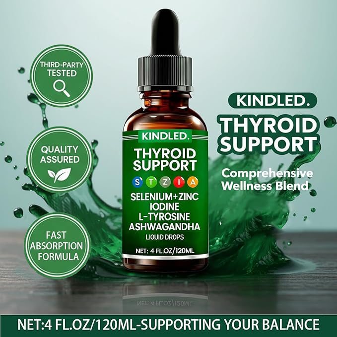 Kindled Thyroid Support Drops | Selenium Zinc Iodine L-Tyrosine Ashwagandha Liquid Drops Thyroid Bloom | Body Balance &amp Support - 4 FL.OZ (1)