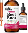 Wild &amp Organic Beet Root Tincture - 8000 mg Fresh Beetroot Extract Equivalent - Liquid Beet Root Supplements for Men &amp Women - 400 mg per Serving - Vegan Alcohol &amp Sugar-Free - 2 fl oz