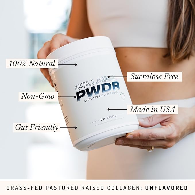 PWDRS Collagen | Promotes Hair Skin Nail Joint Bone and Ligament Health | Grass Fed &amp Pasture Raised | All Natural Zero Sugar (Unflavored)