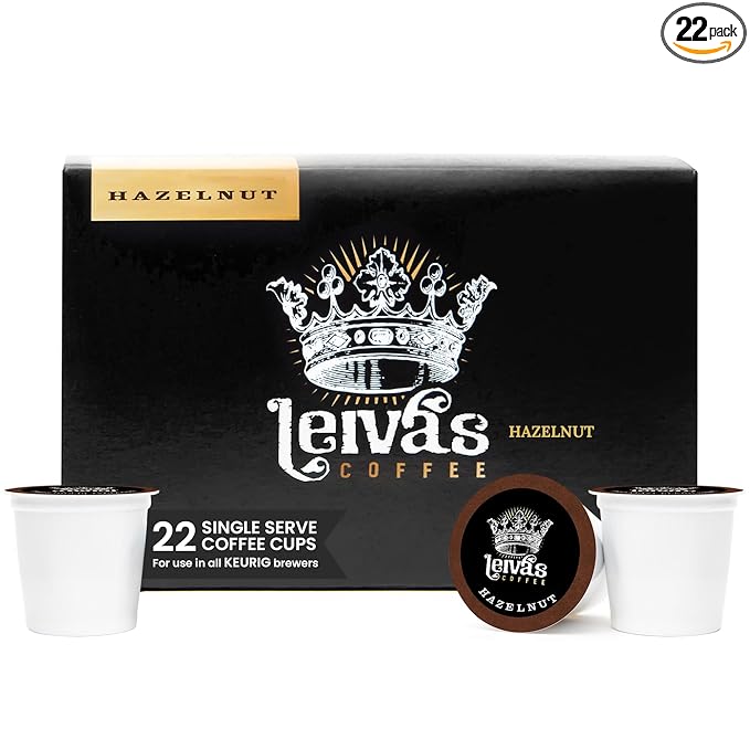 Leiva’s Guatemalan Single Serve K-cups Coffee Pods (22 Count) – Small Batch Hazelnut Flavor Capsules - Rich Bold &amp Balanced Flavor - Single Serve Pods for Keurig Coffee Machine - 0.35 Oz Cups