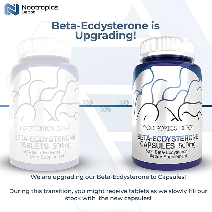 Nootropics Depot Beta Ecdysterone/20-Hydroxyecdysone 50% Tablets | 500mg | Cyanotis Arachnoidea Extract | Phytoecdysteroid | 90 Count