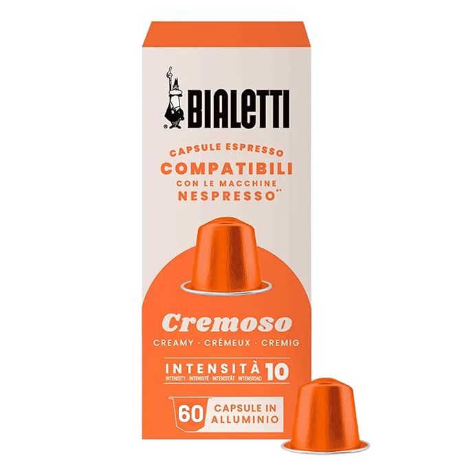 Bialetti Cremoso Espresso Capsules 60 Pack – Original Line Compatible Pods Intensity 10 Smooth Balanced Flavor with Fruity and Hazelnut Notes