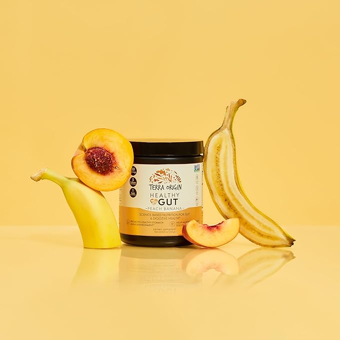 TERRA ORIGIN Healthy Gut Peach Banana | 30-Servings with L-Glutamine Zinc Glucosamine Slippery Elm Bark Marshmallow Root and More!