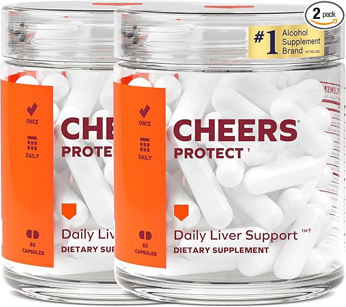 Cheers Protect | Daily Liver Supplement for Drinkers with L-Cysteine + DHM | Increase Glutathione Levels | 60 Doses | Cysteine Dihydromyricetin Milk Thistle Prickly Pear B-Vitamins Ginger