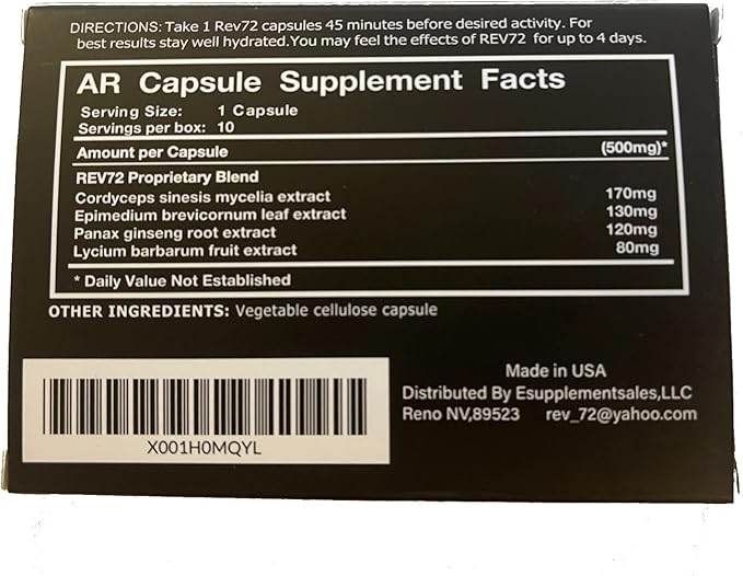 Rev72 XL ~ Powerful 72hr Natural Male Stimulant (10 Pack)