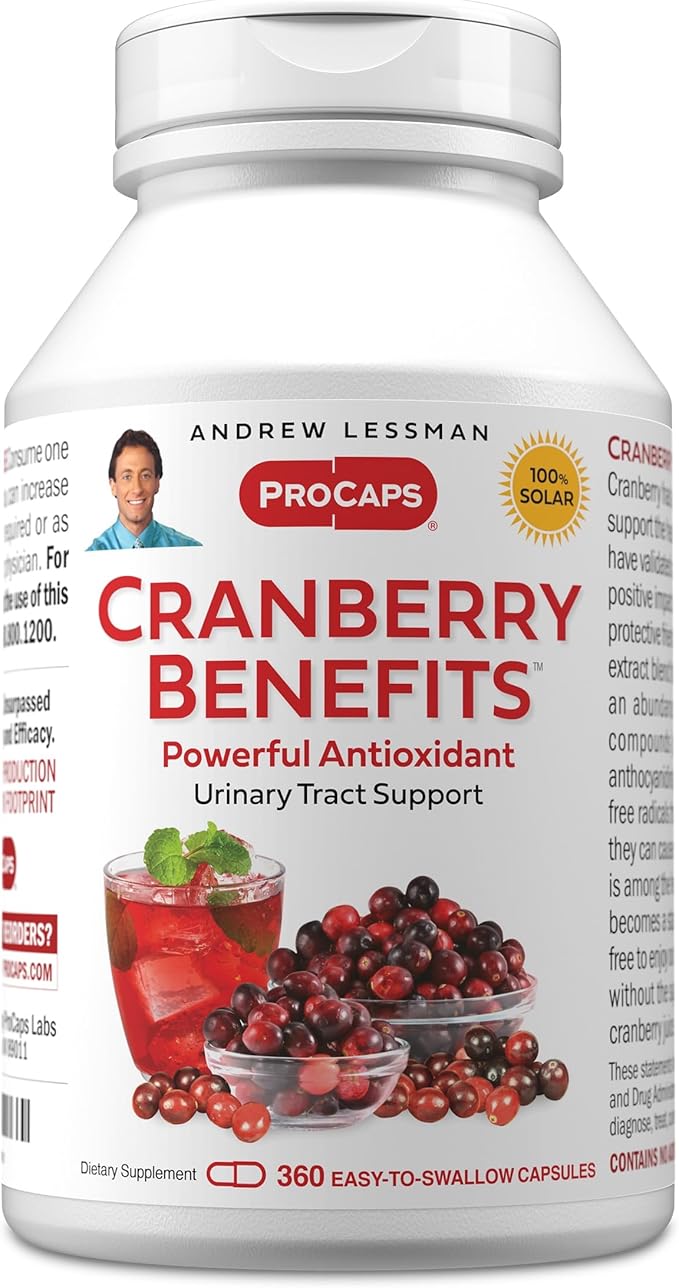ANDREW LESSMAN Cranberry Benefits - 360 Capsules - Supports Bladder Kidney and Urinary Tract Health. High Potency Standardized Extracts of Cranberry Fruit Small Easy to Swallow Capsules