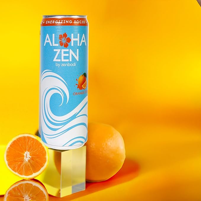 Zenbodi Aloha Zen Orange Crush - AWAKEN Functional Beverage - 12 Pack Energy Drink Zero Sugar Energy Drinks with L-Alpha GPC Caffeine and L-Theanine