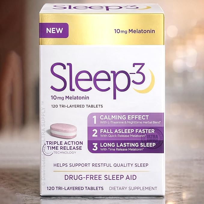 NB Sleep-3 Tablets (120 Tablets Value Pack) 10mg Melatonin Time-Release with L-Theanine &amp Herbal Blend
