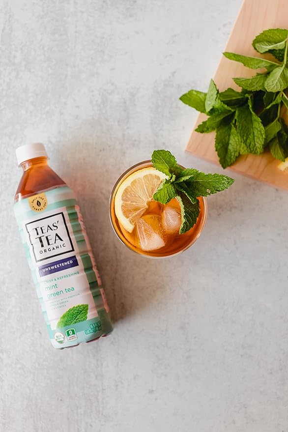 Teas' Tea Unsweetened Mint Green Tea 16.9 Fl Oz (Pack of 12) Organic Sugar Free Zero calorie