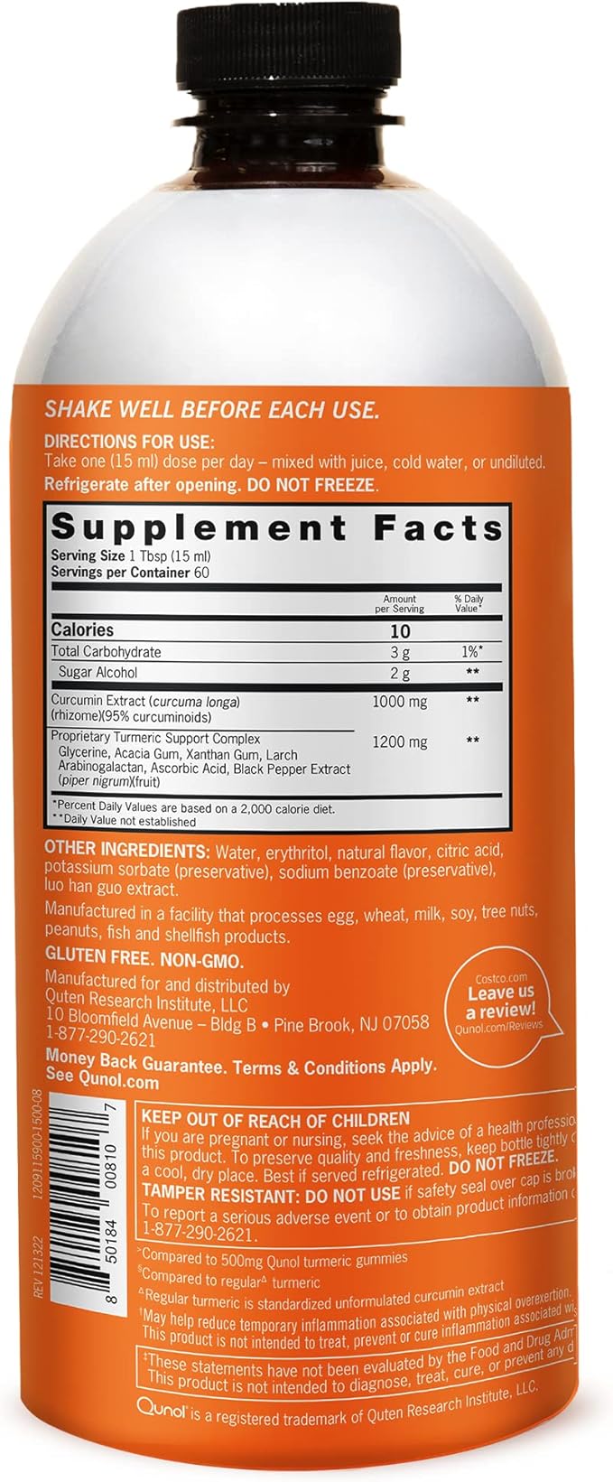 Qunol Liquid Turmeric Curcumin with Black Pepper 1000 Milligram Supports Healthy Inflammation Response and Joint Support Dietary Supplement Extra Strength 60 Servings 30.4 fl oz (pack of 1)