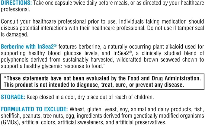 XYMOGEN Berberine with InSea2 - Berberine Supplement 500mg - Daily Metabolic Support Supplement - Wildcrafted Brown Seaweed Polyphenols - Support Wellness &amp Digestive Balance (60 Capsules)