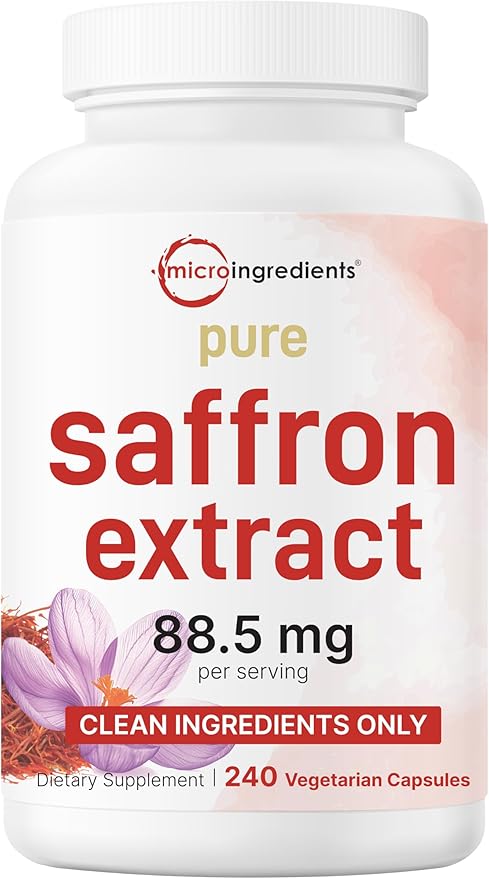 Micro Ingredients Pure Saffron Extract 240 Veggie Capsules | 2-in-1 Formula with High Absorption Fat-Soluble Vitamin C | Mood Vision &amp Heart Support | Filler Free