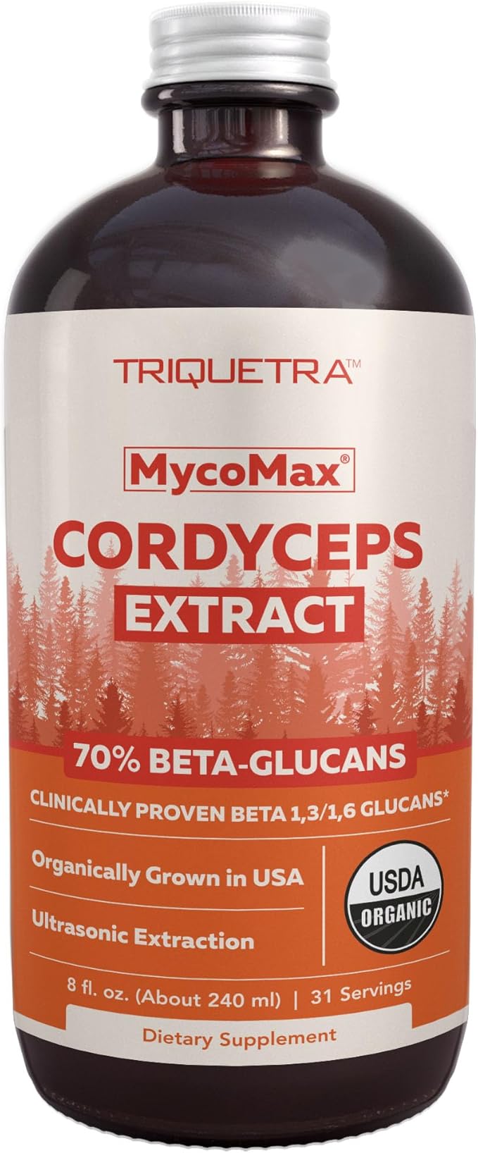 Organic Cordyceps Mushroom Extract - 70% Beta Glucans - Highest Active Nutrient Levels Max Potency Cordyceps Tincuture US Grown + Ultrasonic Extraction - Performance Immunity and Energy - 8 oz.