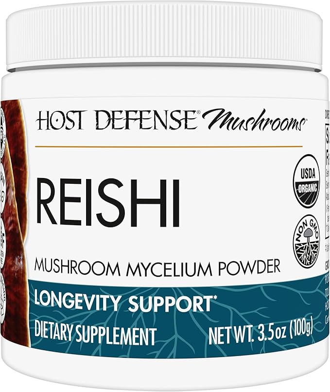 Host Defense Reishi Powder - Mushroom Mycelium Powder - Heart &amp Immune Health Support Supplement - Mushroom Supplement to Support Energy &amp Vitality - Aids Overall Well-Being - 3.5 oz (66 Servi