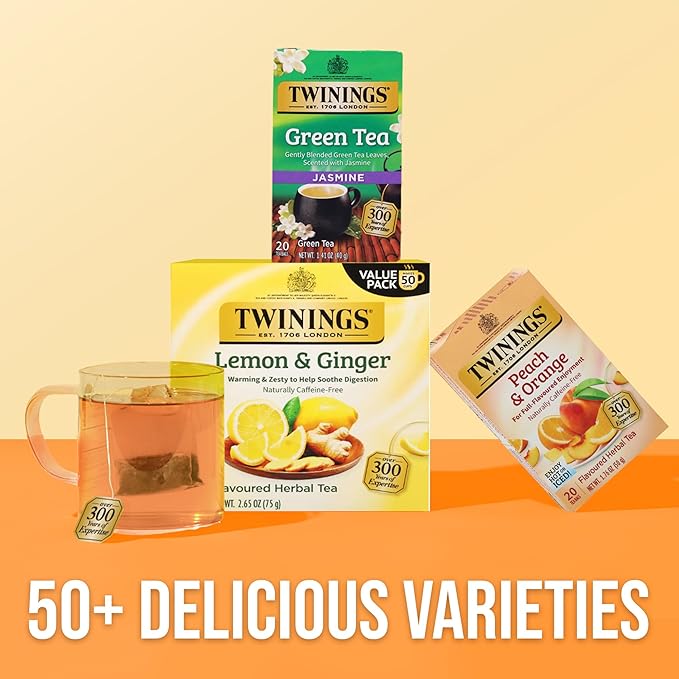 Twinings Peach &amp Orange Herbal Tea Individually Wrapped Bags 20 Count (Pack of 6) Juicy &amp Fruity Naturally Caffeine-Free Enjoy Hot or Iced 120 Teabags