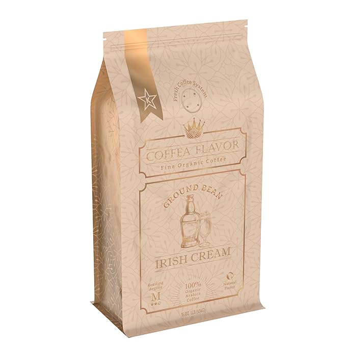 Irish Cream Flavored Ground Coffee – 100% Arabica No Artificial Sweeteners Organic Naturally Flavored Medium Roast Single Origin – by Coffea Flavor