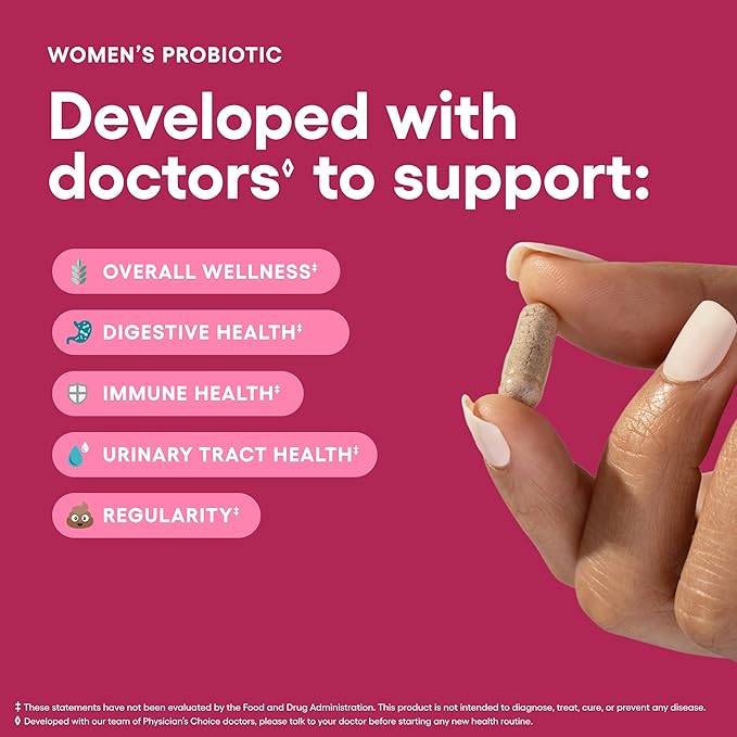 Physician's Choice Probiotics - PH Balance Digestive UT &amp Feminine Health - 50 Billion CFU - 6 Unique Strains for Women - Organic Prebiotics Cranberry Extract+ - Probiotic - 60 CT