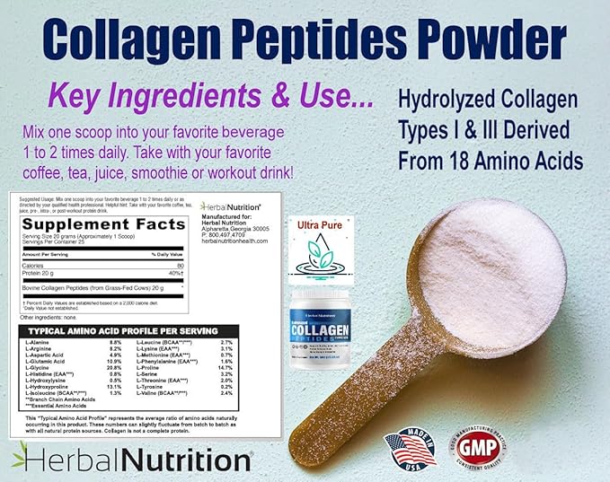 Ultra Pure Collagen Peptides Powder Hydrolyzed Proteins are Vital Proteins for Skin Hair Nails and Joint Health Keto Paleo Friendly Non-GMO Gluten Free 25 20mg Servings 1 Container