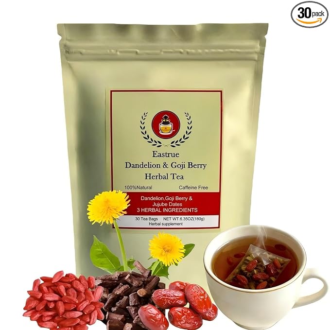 Dandelion Root &amp Goji berry Jujube Dates Tea- Detox Tea for Kidney &amp Liver cleanse detox &amp repair-Dandelion Wolfberry TeaChinese Herbal Tea for WellnessCaffeine FreeOrganic(30Tea Bags/