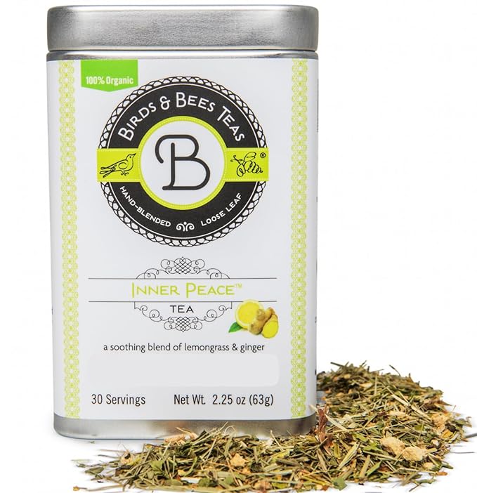 Birds &amp Bees Teas - Inner Peace is Organic Pregnancy Tea - Loose Leaf Blend with Lemongrass Skullcap Ginger Spearmint Orange Peel and Peppermint 30 Servings 2.25 oz