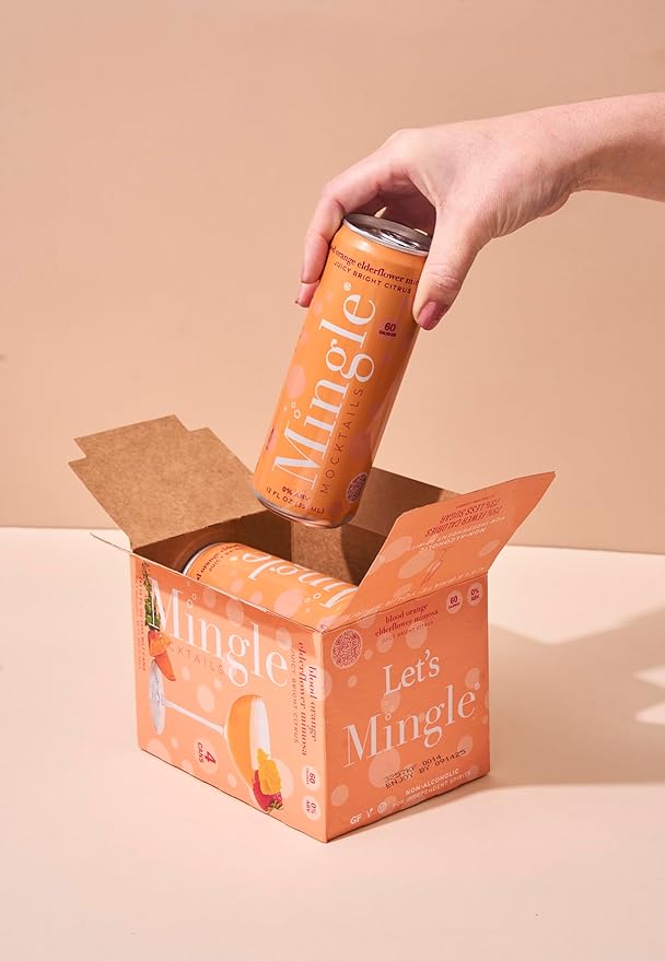 Mingle Mocktails Blood Orange Elderflower Mimosa Non Alcoholic Drinks Alcohol Alternative Pre-Mixed Drinks Real Juice Canned Mocktails or Cocktail Drink Mixer Gluten Free Vegan 24 Pack 12 fl oz