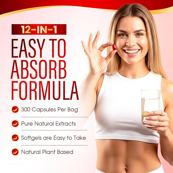 Capsaicin Power 12-in-1 Cayenne Pepper Softgels Supplementwith Vitamin D3+K2 Cayenne PepperTurmericGrape Seed and Other Extract300 Softgels (1)