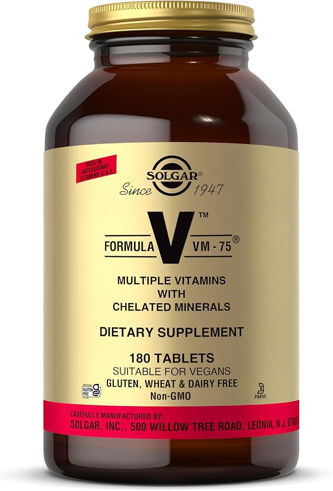 Solgar Formula VM-75 180 Tablets - Multivitamin with Chelated Minerals - Vitamin A B6 B12 C D E - Biotin Magnesium Calcium Iron Zinc - Vegan Gluten Free Dairy Free Kosher - 180 Servings