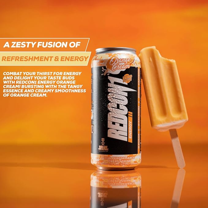 REDCON1 Energy High Performance Drink Orange Cream - Zero Sugar Energy Drink with Alpha GPC Nootropic - 200mg of Natural Caffeine from Green Coffee Beans - Vitamin B6 B12 &amp B5 to Boost Mood (12