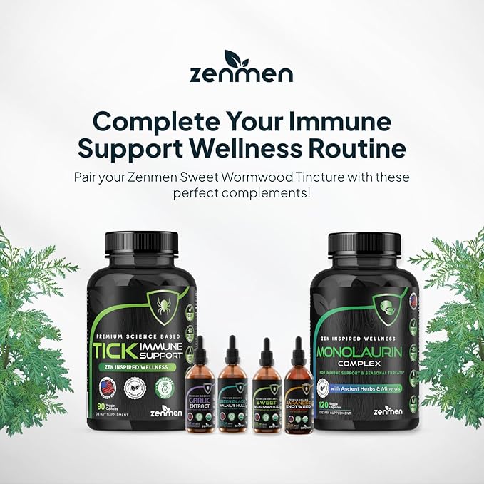 Zenmen Organic Sweet Wormwood (Artemisia Annua) Extract- Immune Support and Source of Antioxidants - 2.32 fl oz / 60ml Vegan Manufactured in The USA