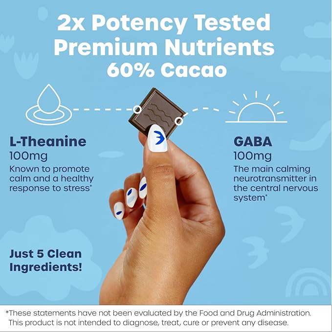 Fx Chocolate Exhale - Relaxing Chocolate Supplement to Support Calm + Stress Response - Sugar Free Cacao with 100mg GABA + 100mg L-Theanine - Keto Dark Chocolate - Vegan + Non-GMO (30 Pieces)