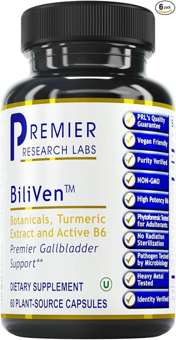 Premier Research Labs BiliVen -Gallbladder &amp Liver Cleanse Supplement Gallbladder Support Pills with Artichoke Extract Milk Thistle Vitamin B6 Beet Root Turmeric Curcumin- 60 Vegetarian Caps